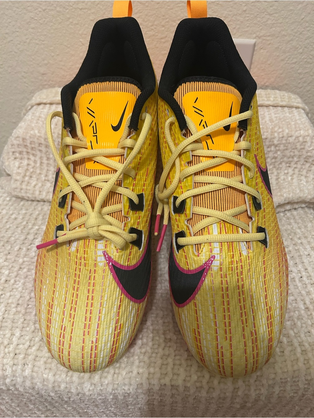 Nike Yellow and Black Athletic Sneakers with Pink Swoosh